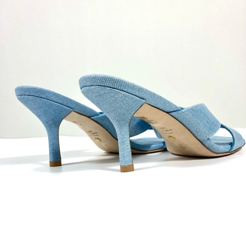 Stuart Weitzman Carmen 75 Heel Slide Sandals Blue Denim 8 NEW - Picture 11 of 17